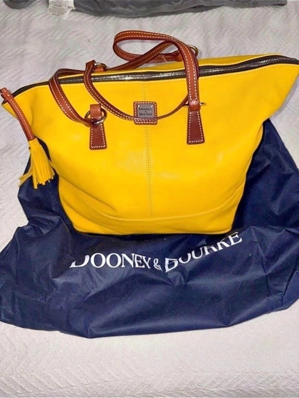 Dooney & Bourke Yellow & Brown Tote with Leather Trim